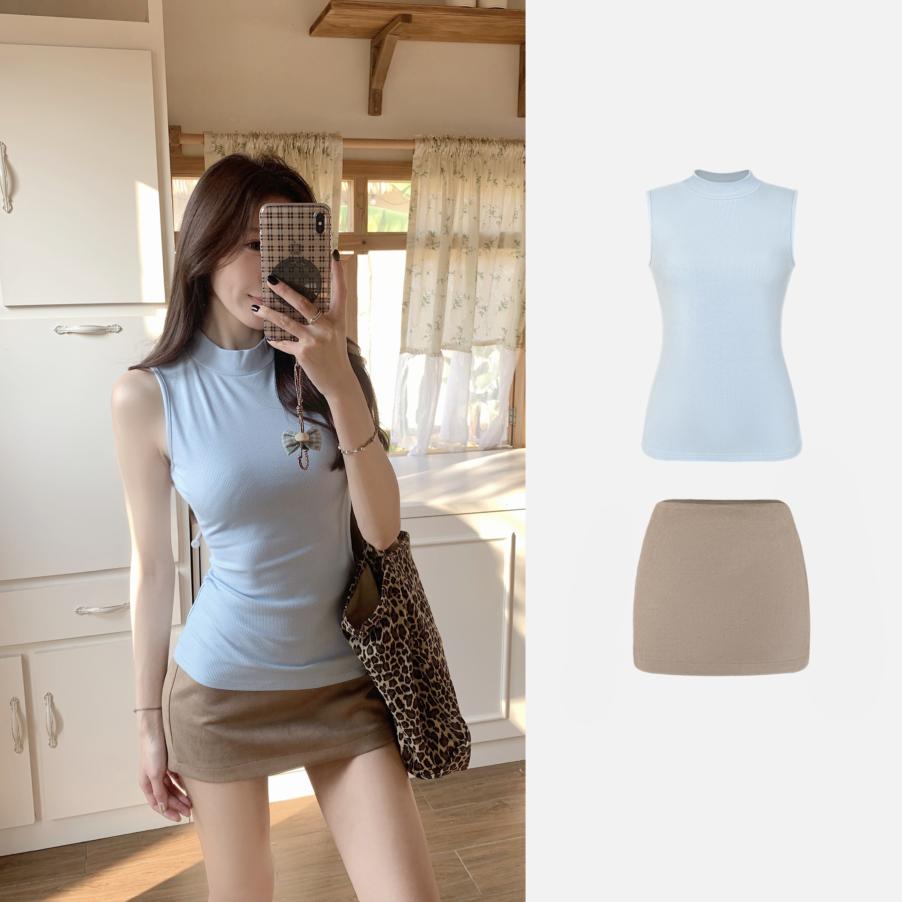 长岛冰茶显瘦休闲修身无袖背心美式辣妹绒面低腰包臀短裙C 8406