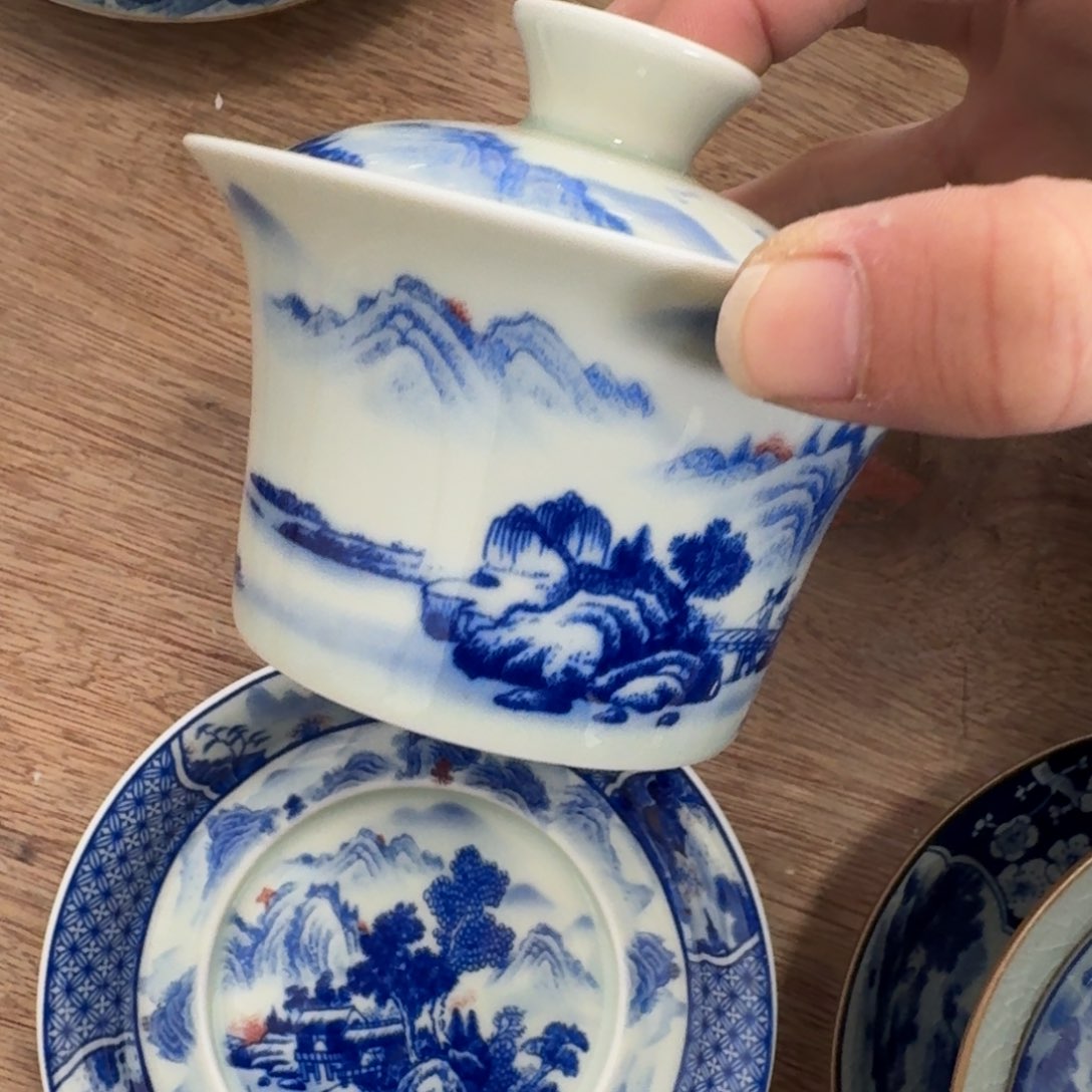 富春山居图马蹄盖碗