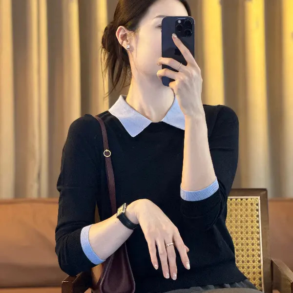 RONGTANZHANG"简柠"25秋款桑蚕丝山羊绒混纺长袖polo衫针织莫兰女