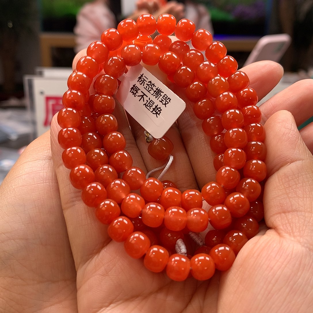 南红玛瑙保山原矿7mm柿子红老型108未镶嵌
