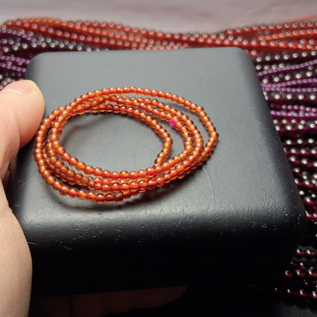 未镶嵌手链石榴石K*I橙红色小米珠