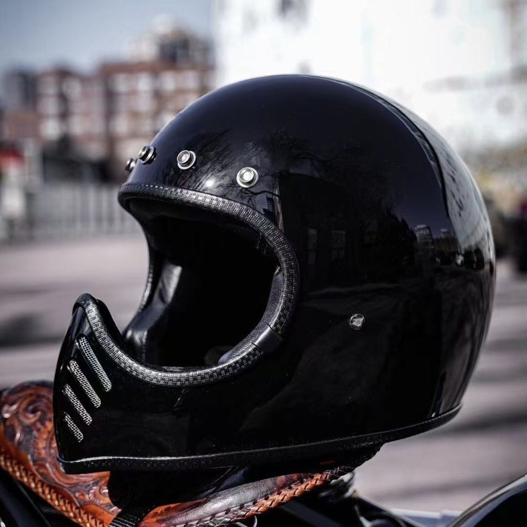 复古巡航摩托车头盔小尖嘴装饰男女通用玻璃钢全盔