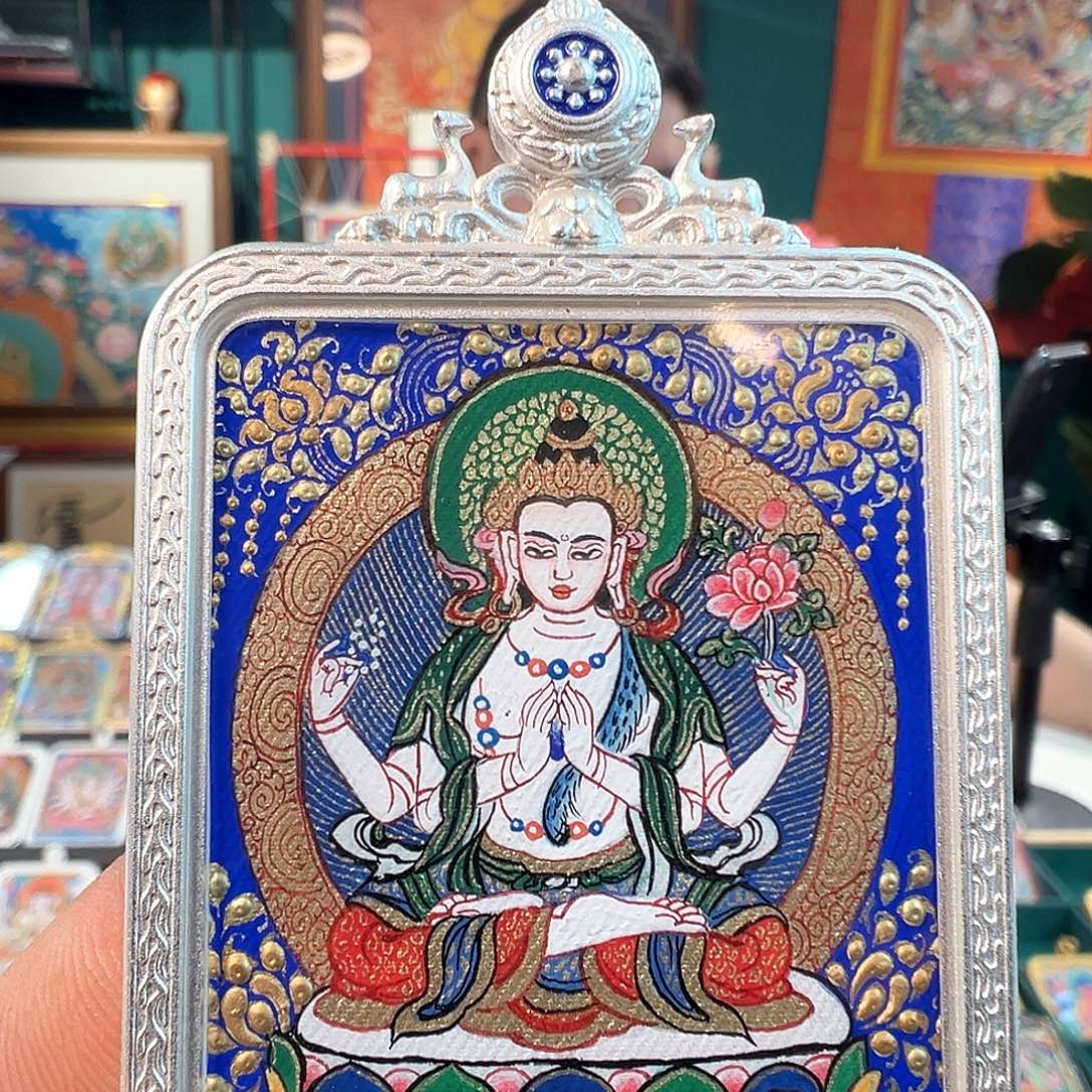 吊坠纯手绘唐卡四臂