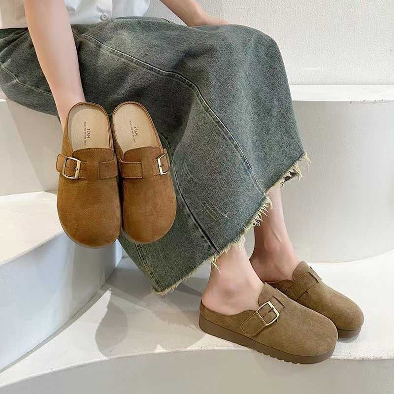25-8厚底勃肯鞋女鞋新款秋冬外穿一脚蹬懒人单鞋博肯包头半拖鞋H1