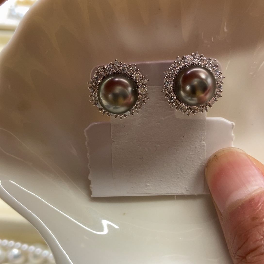 海水珍珠耳饰银S925镶嵌