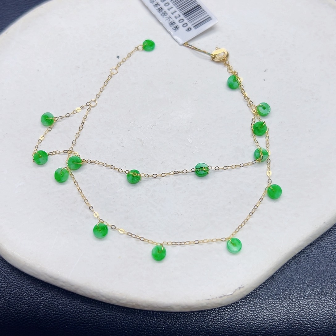 翡翠手链18K金镶嵌天然缅料A货一件