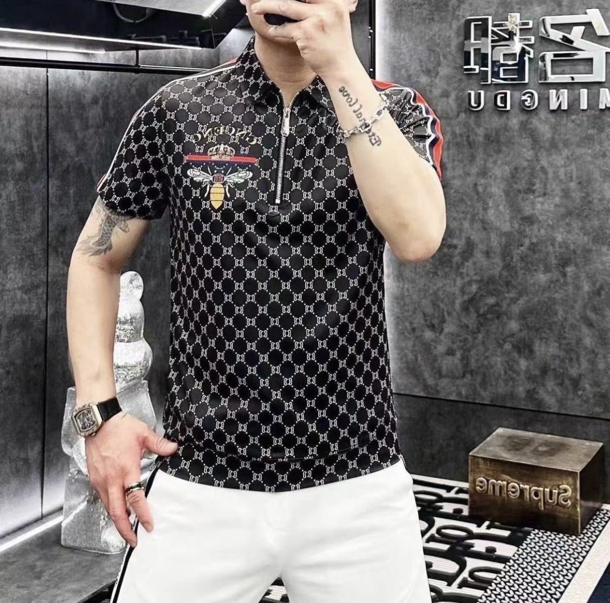 703 夏季短袖常规款男翻领薄款印花免烫polo韩版Polo衫