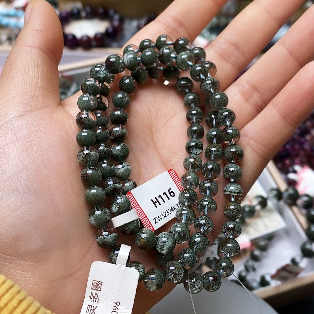 未镶嵌手链水晶H116绿幽灵多圈6+