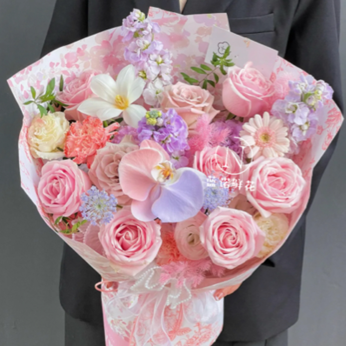 【蓝诺优选·214情人节】粉色玫瑰掌混搭花束邯郸鲜花小时达外卖配送到家
