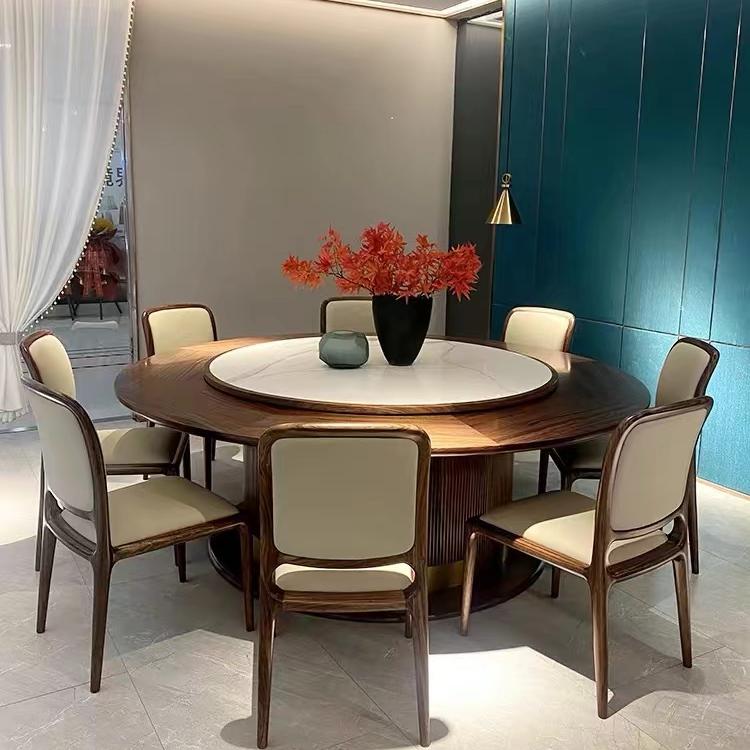 新中式实木餐桌椅组合高端酒店餐厅大圆桌电动转盘高级感家具定制