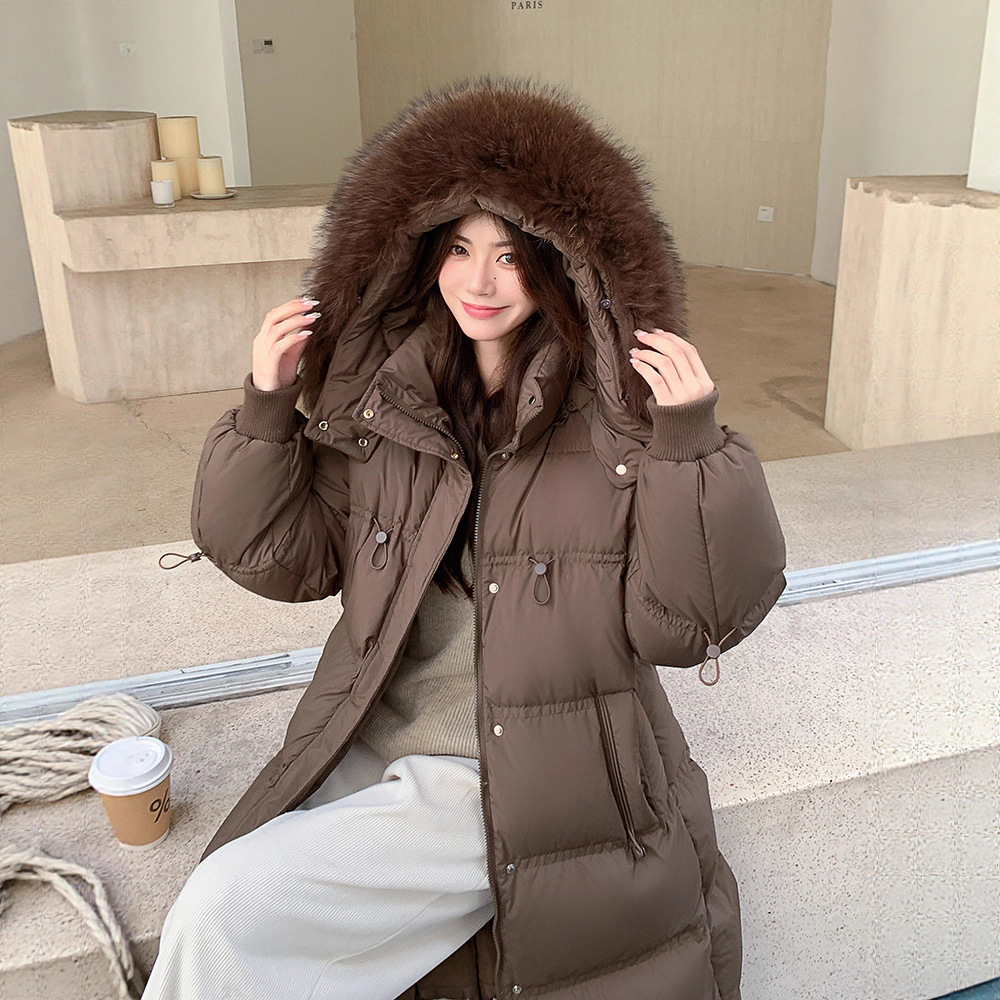 2025新款大码胖妹妹250斤加肥加大长款过膝貉子毛领加厚羽绒服