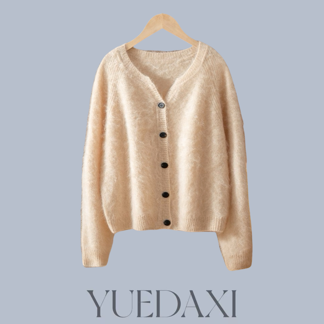 【粤大熹-拉绒】剪刀领 复古云感开衫 100% 纯山羊绒