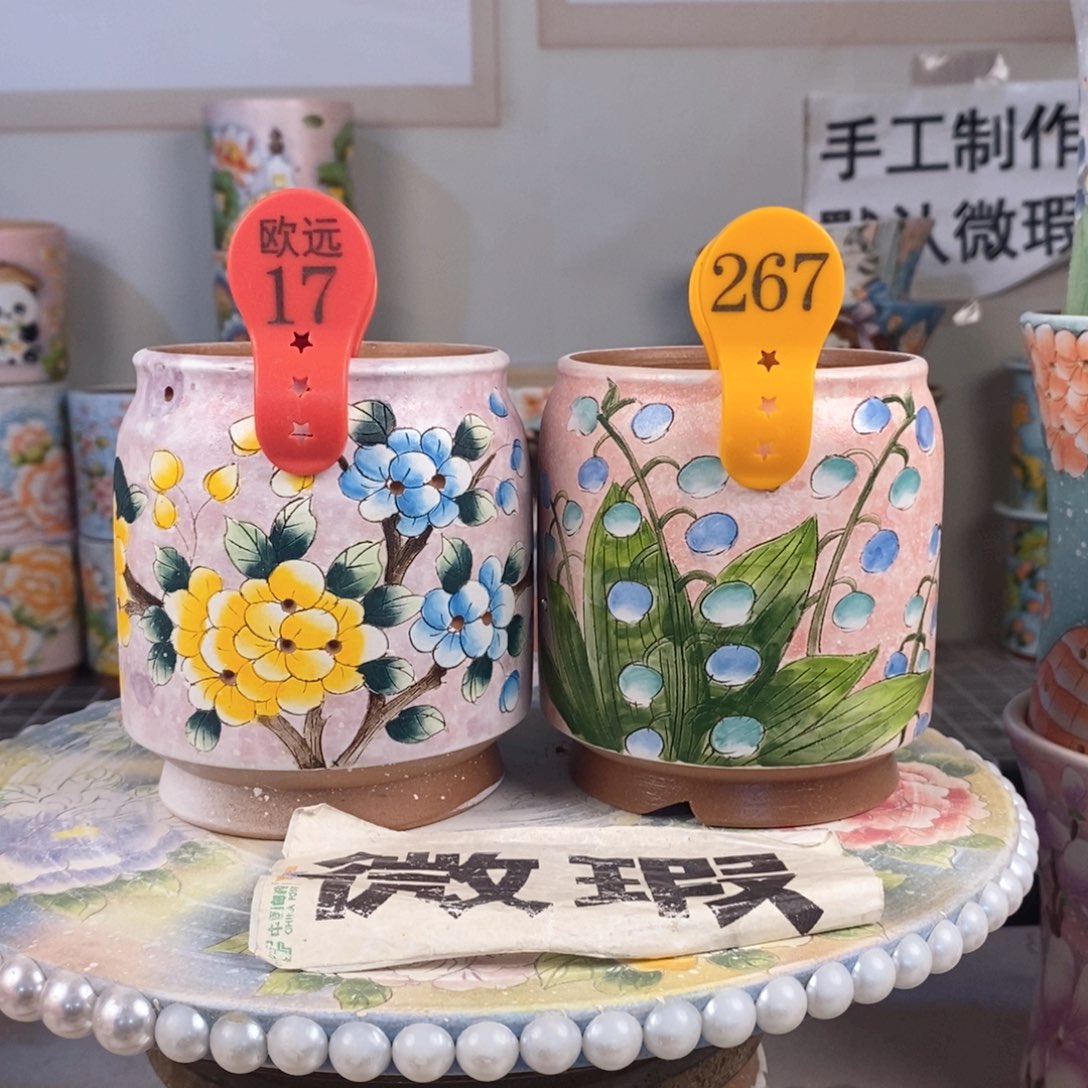 紫砂花盆红陶手绘花盆
