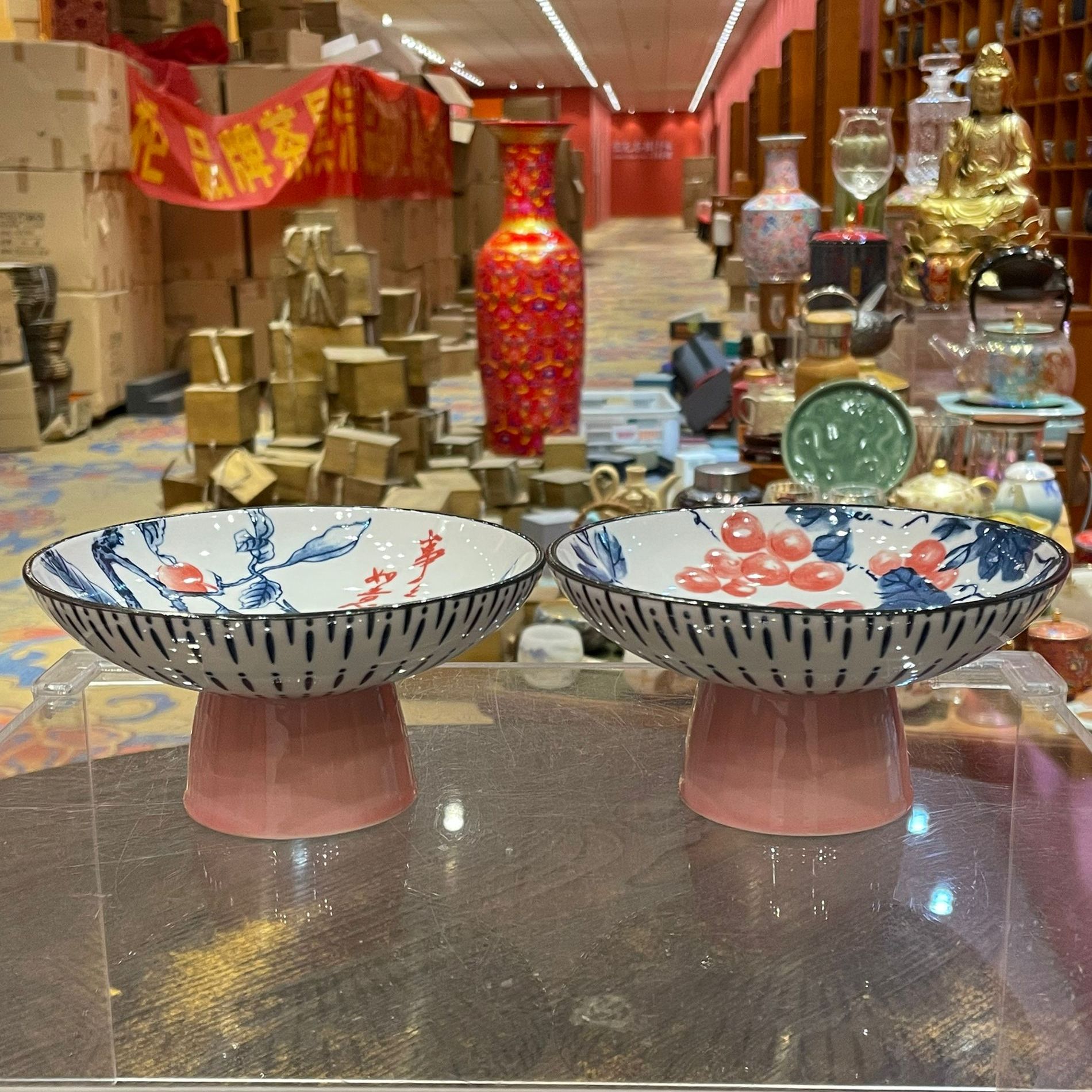 【闪购商品】高脚果盘两个装-葡萄柿柿如意，348601