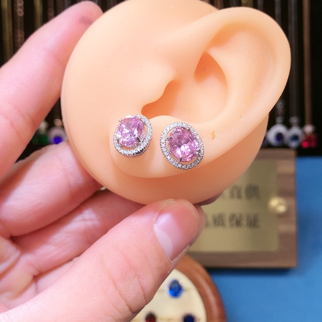 蓝宝石耳饰银S925镶嵌