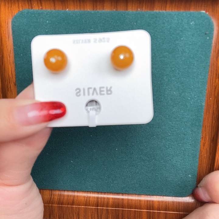 蜜蜡耳饰银S925镶嵌耳钉