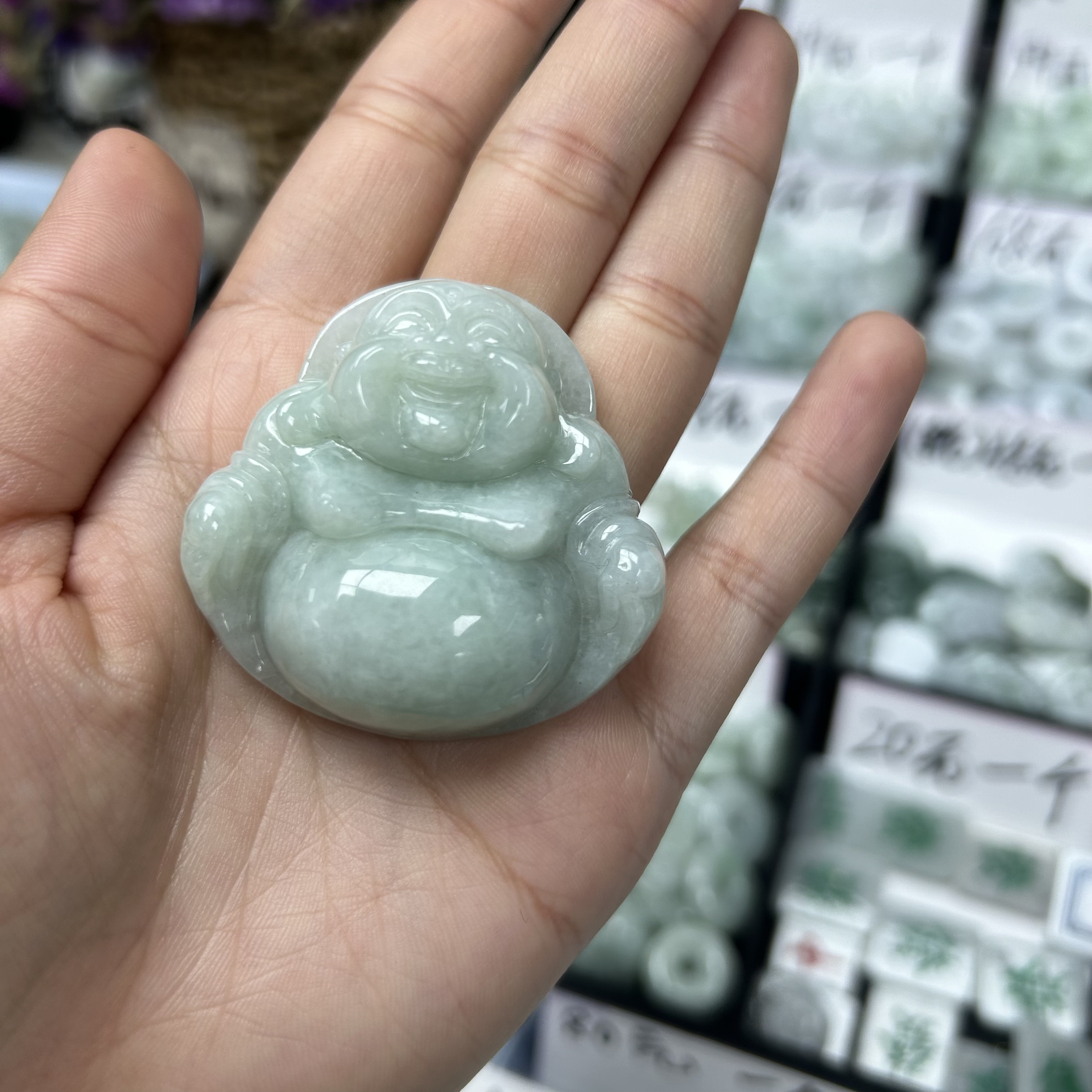 天然翡翠佛公吊坠