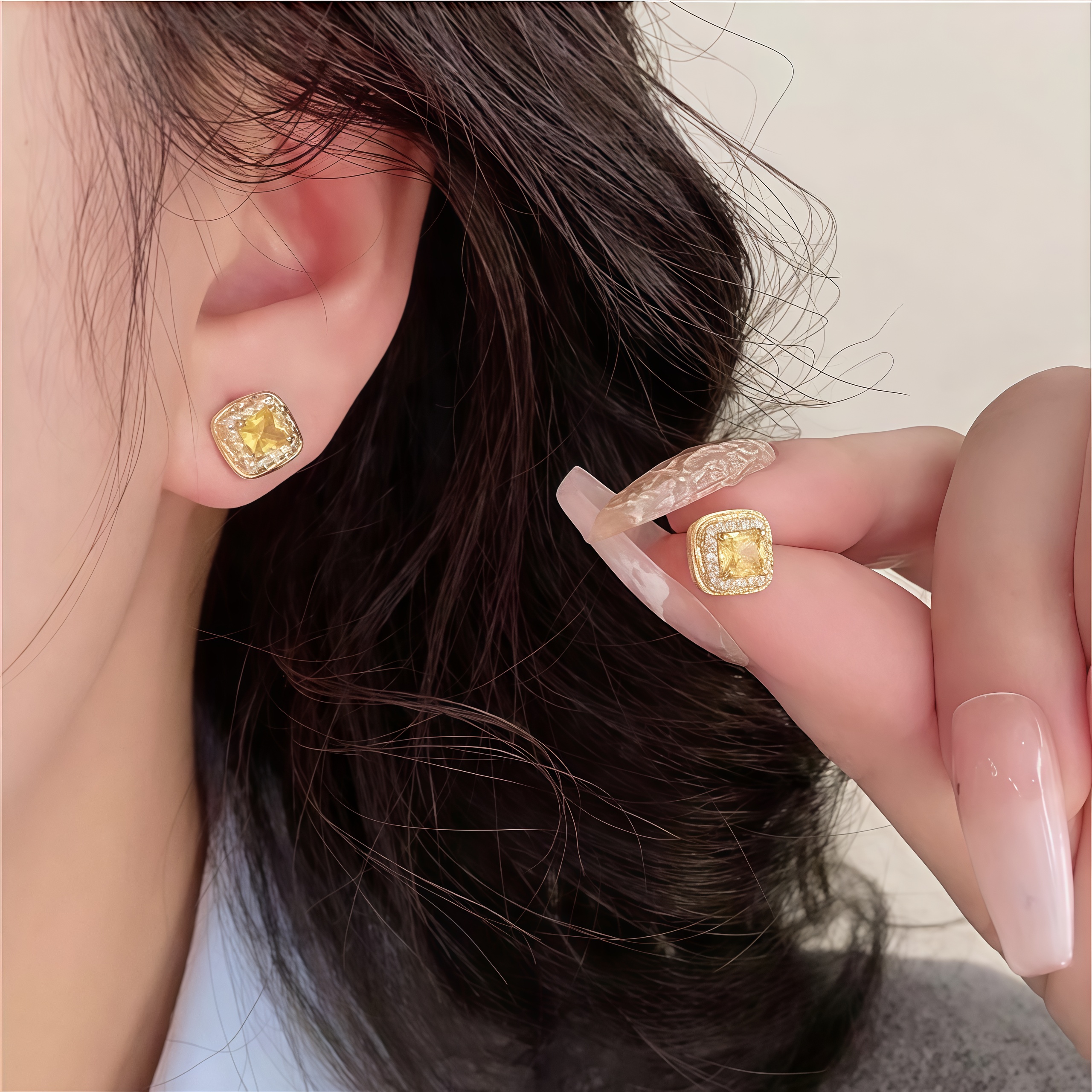 铜合金锆石耳饰 I高定I 方糖耳钉气质轻奢高级感耳饰