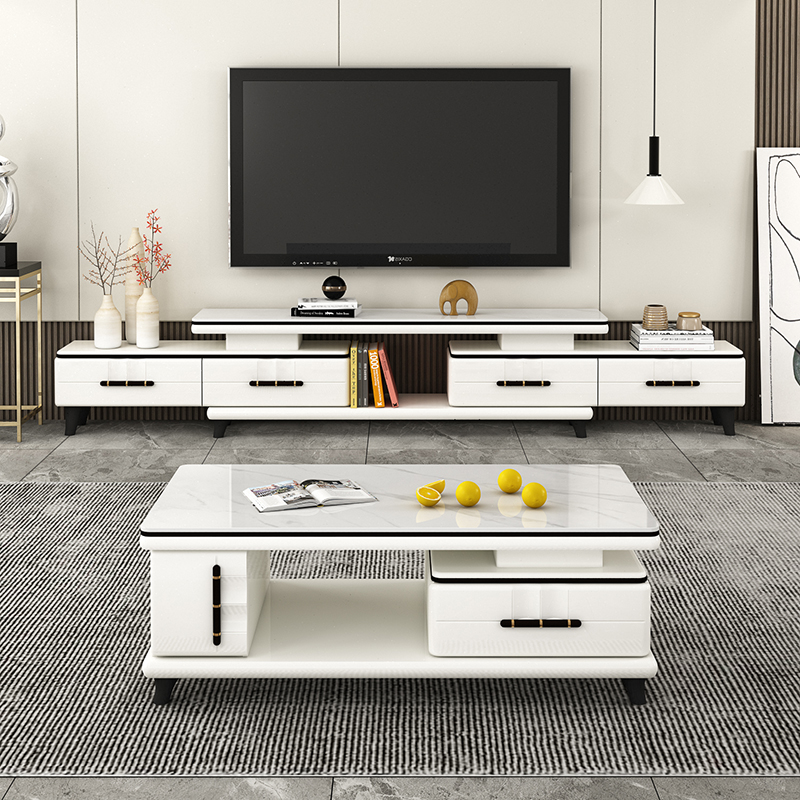简约客厅茶几电视柜组合家用大理石伸缩电视柜北欧加厚岩板影视柜