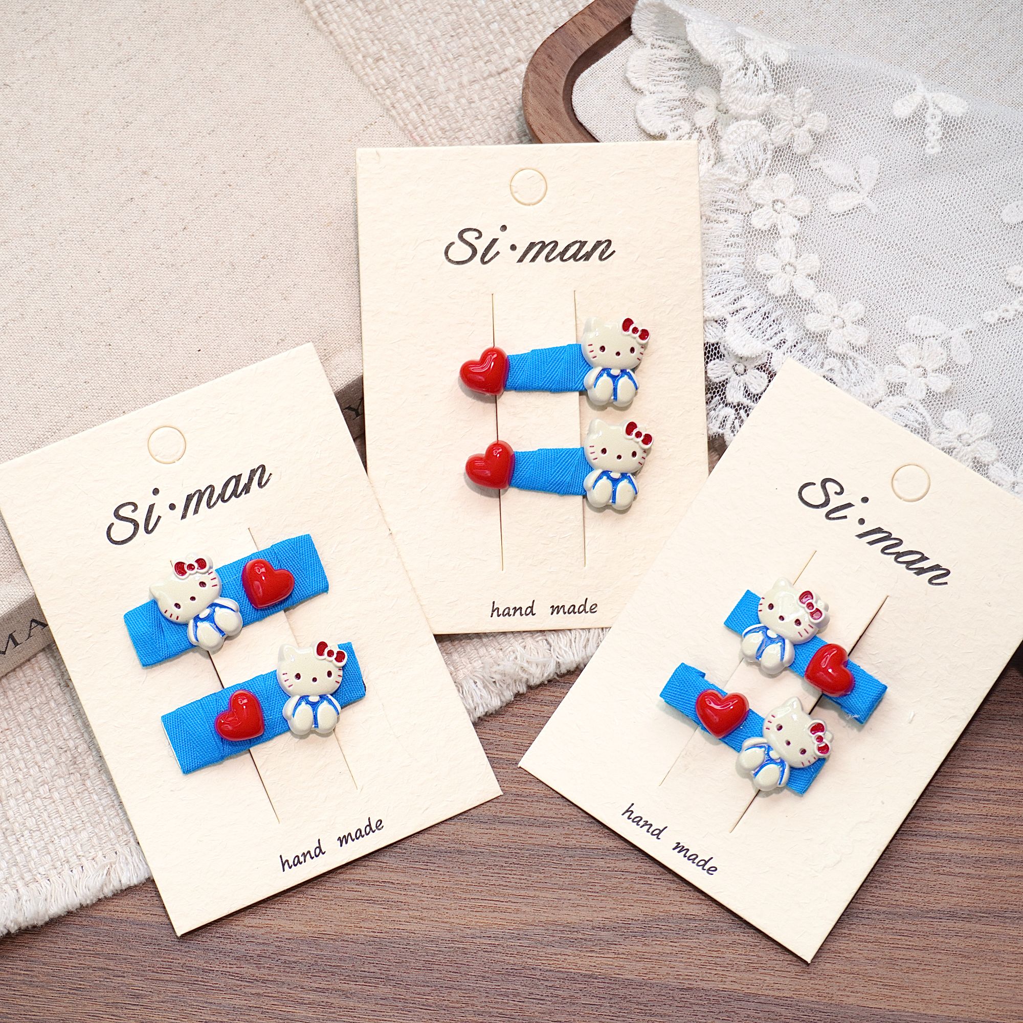 满9.9飞 卡通亮色爱心KT猫咪儿童发夹BB夹全包压夹宝宝手工发卡