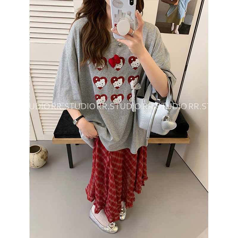 可爱风卡通印花短袖夏季新款孕妇装宽松显瘦蝴蝶结上衣DY2059