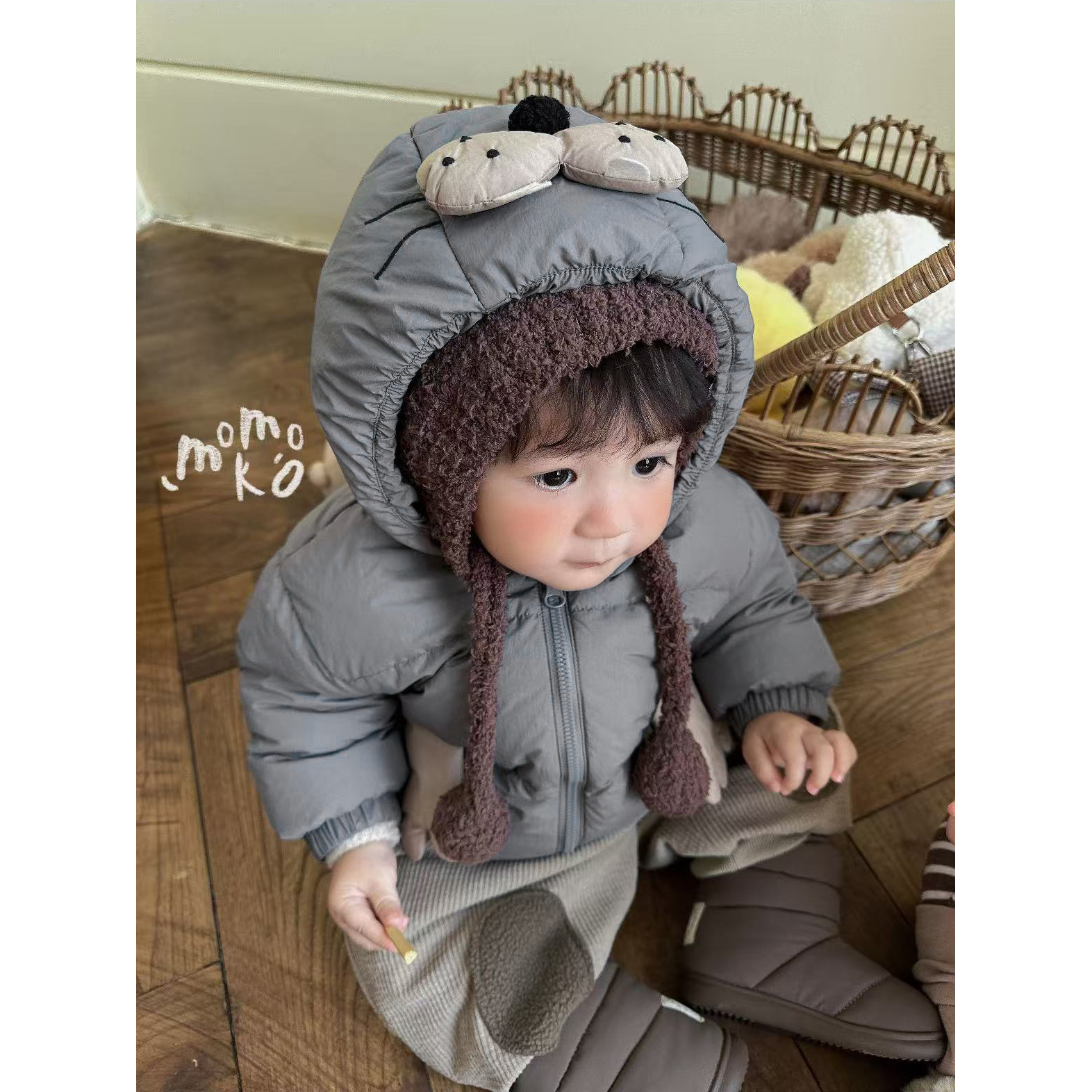 丸纸灰色卡通厚羽外套65018