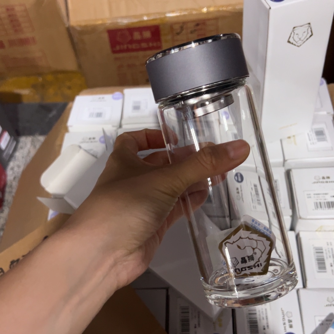 晶单层烫手玻璃杯460灰色玻璃杯➕杯套