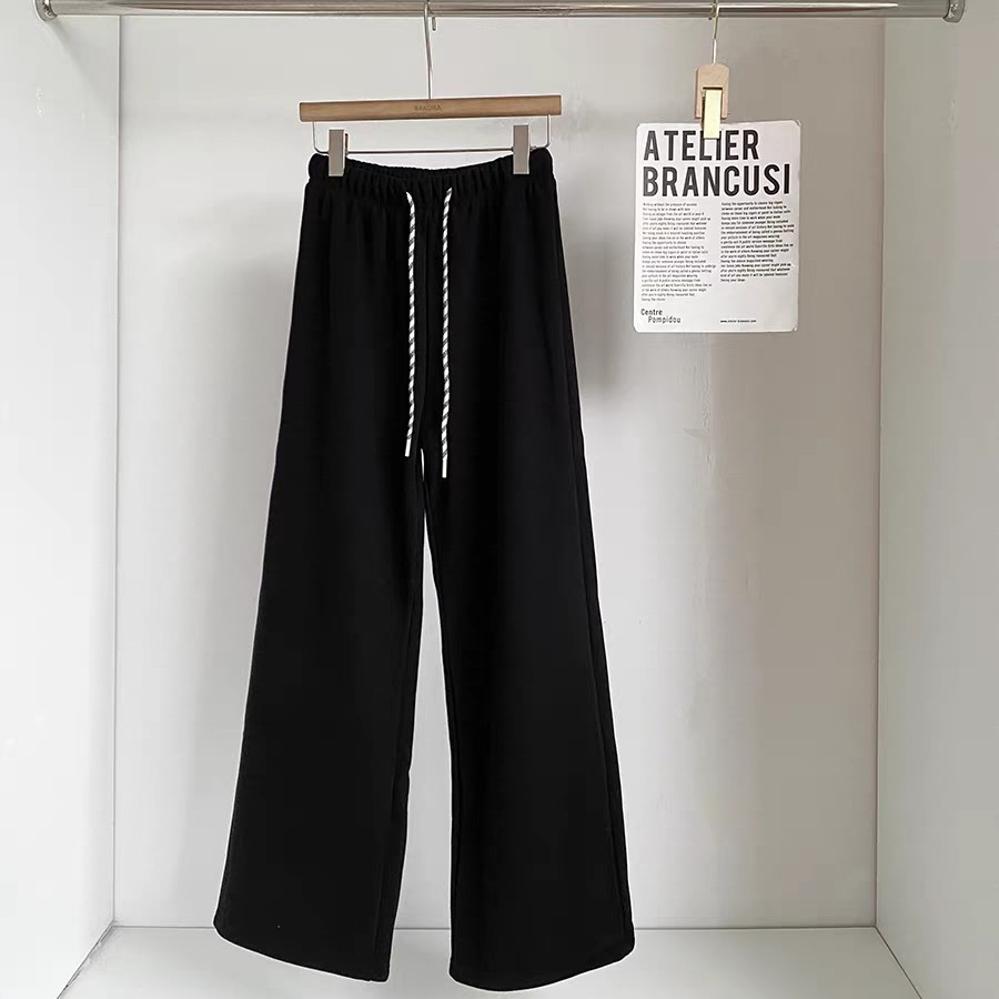 【花花家】秋冬加绒糯米绒高腰抽绳宽松垂感直筒休闲阔腿裤