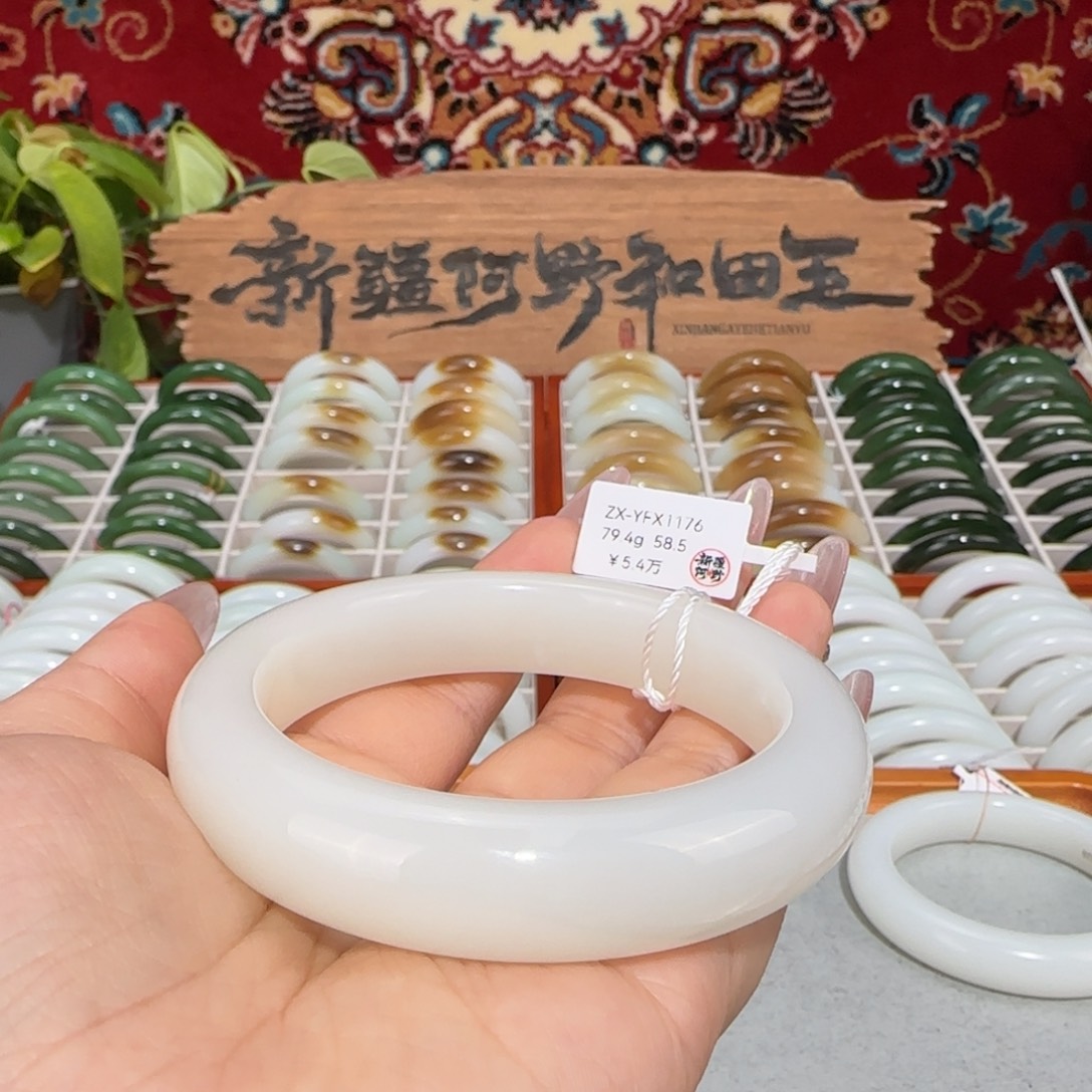 和田玉未镶嵌手镯天然新疆和田玉羊脂白玉手镯条宽14+显白油熟