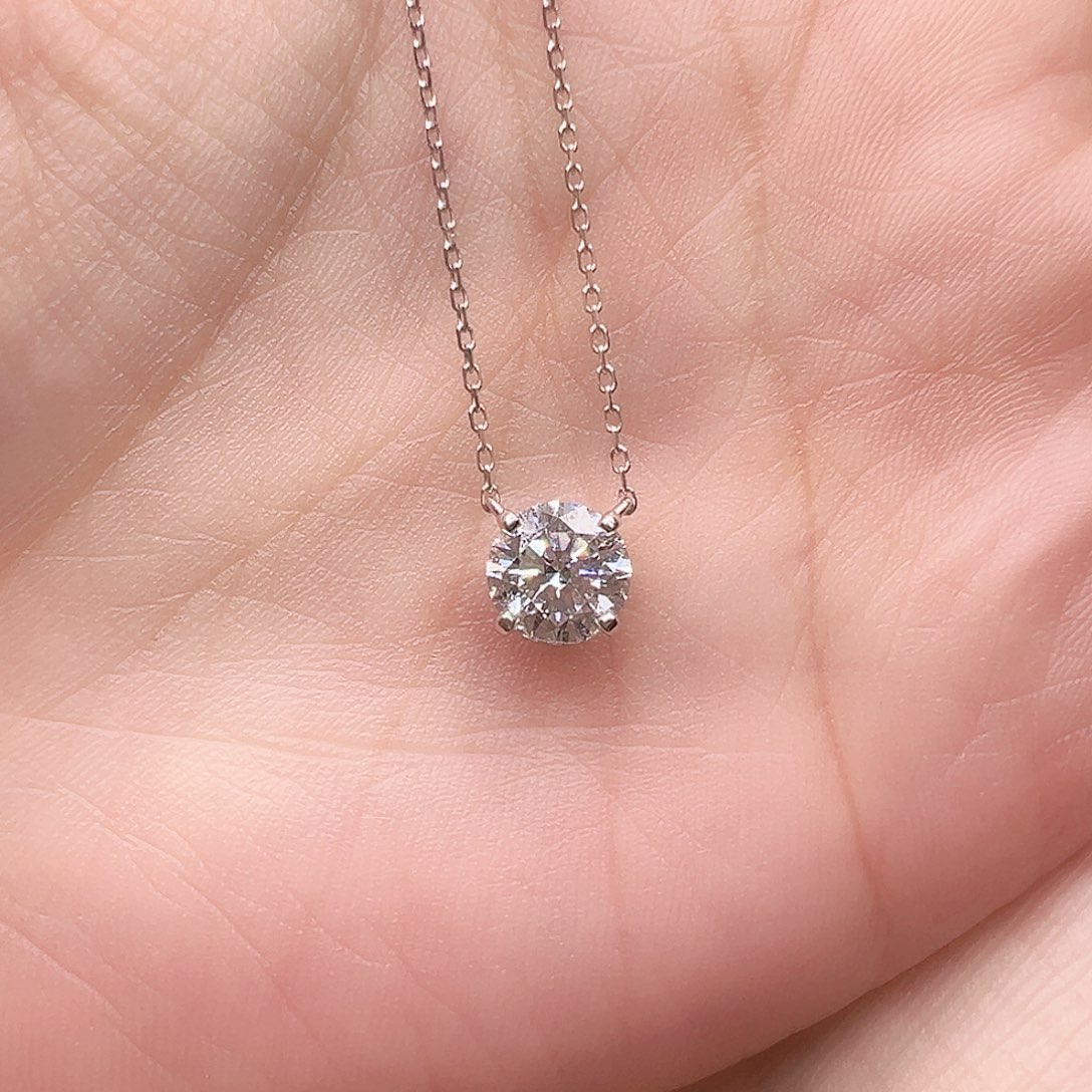 项链18K金镶嵌实验室培育钻石1.024ct K白四爪单钻项链45cm