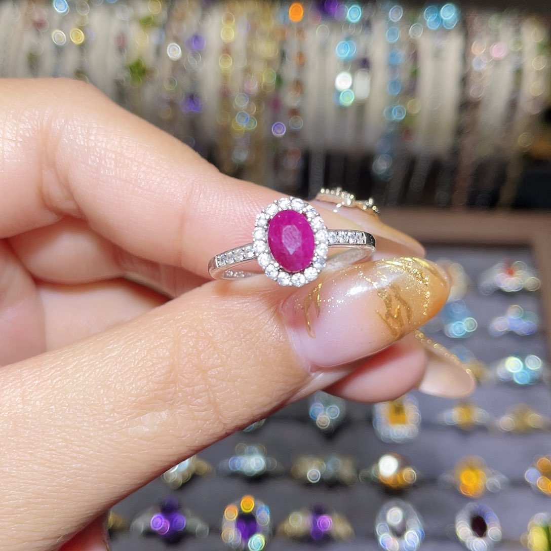 红宝石戒指银S925镶嵌