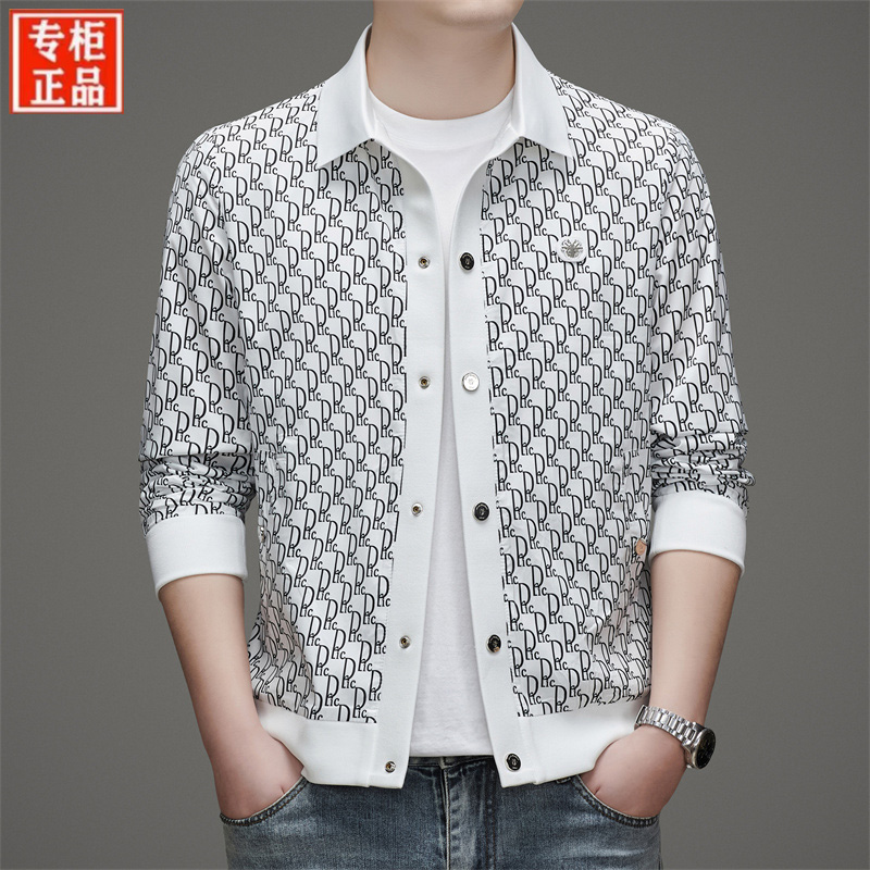 2025年春秋季新款品牌男士夹克轻奢高端时尚潮流休闲提花翻领外套