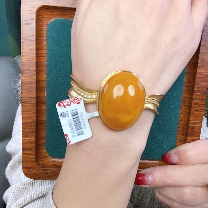 蜜蜡手镯银S925镶嵌手镯