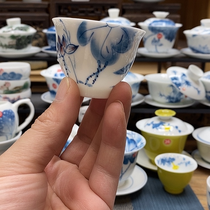 手绘微瑕荷花杯2个装