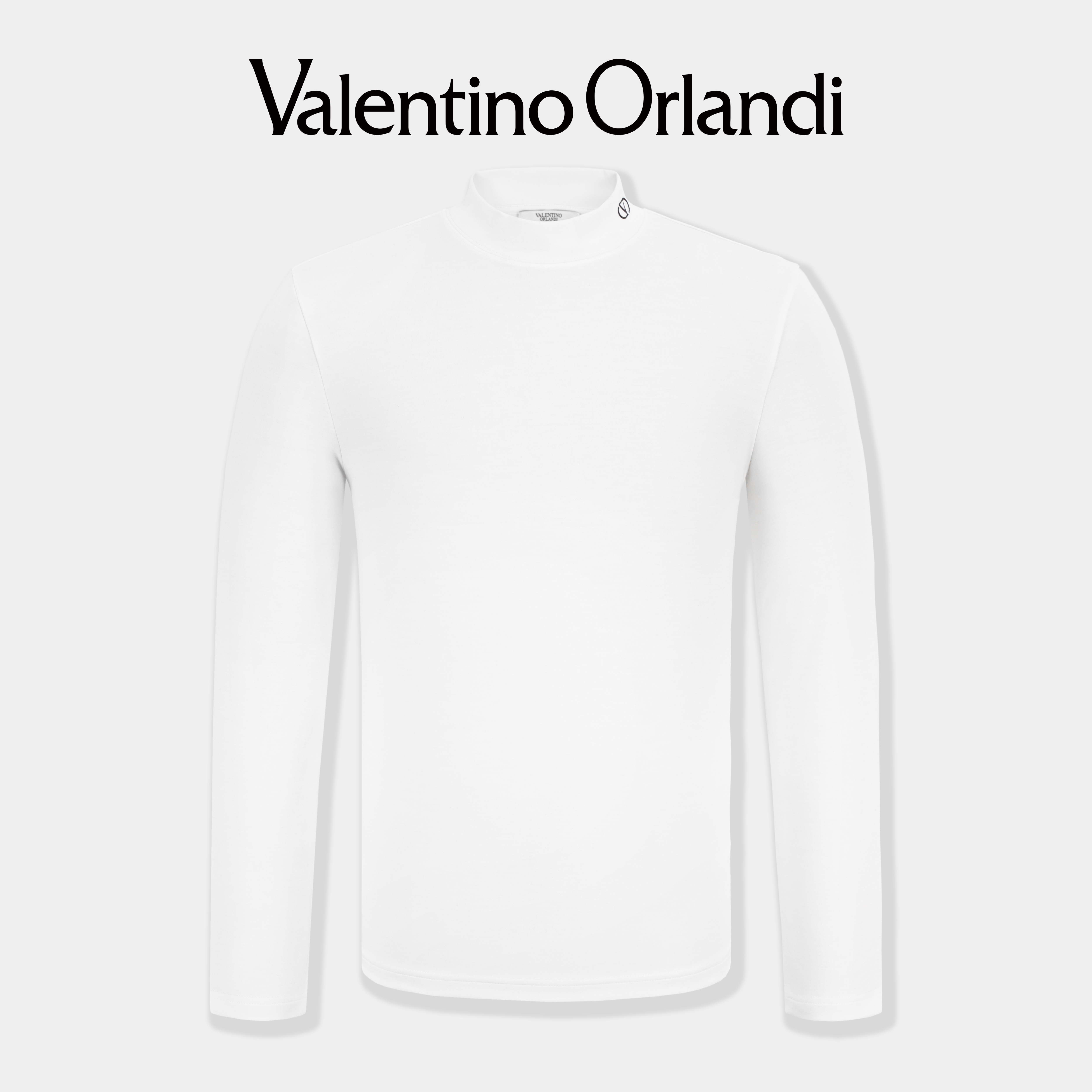 Valentino orlandi男士春秋A版时尚百搭刺绣小标半高领长袖T恤