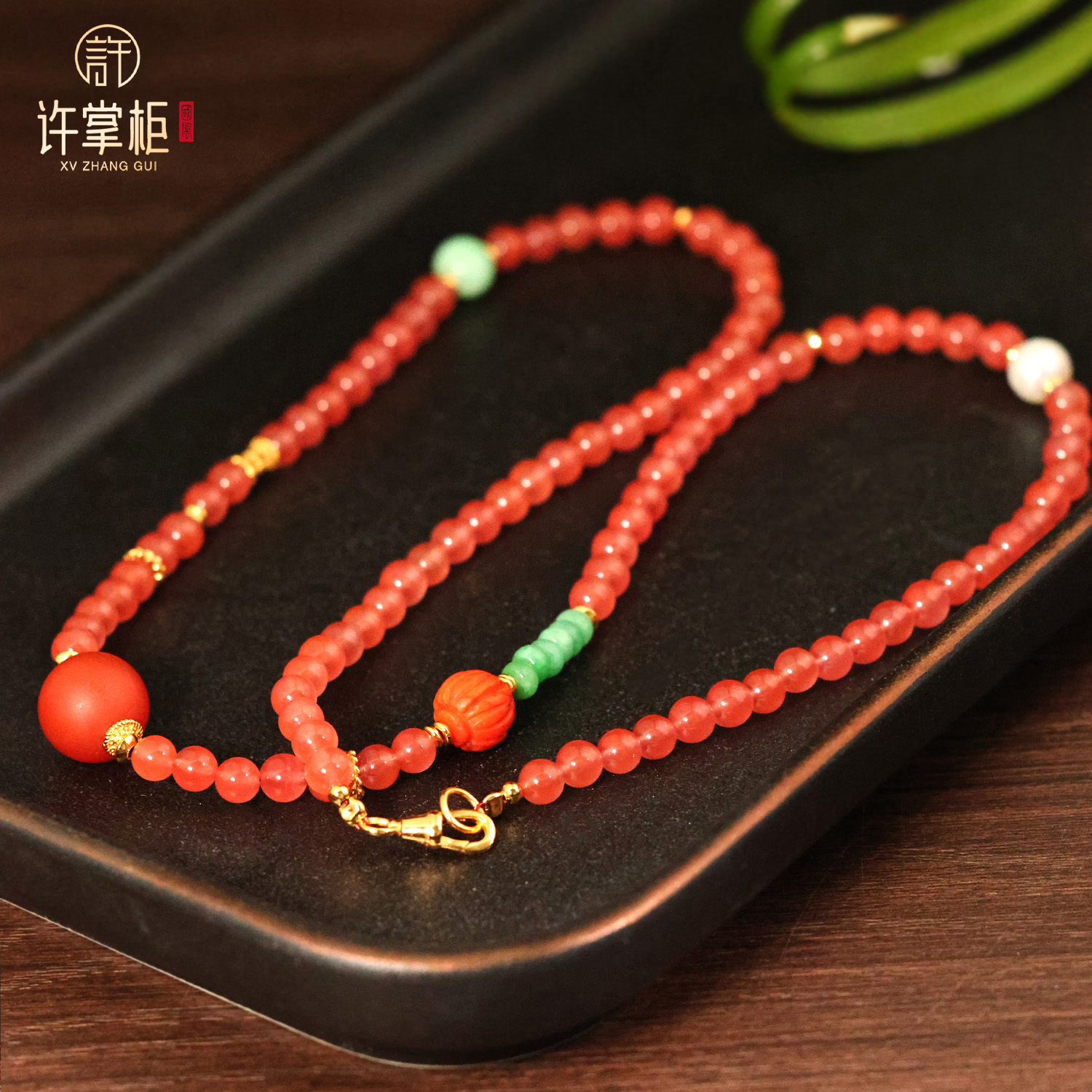 许掌柜｜S925银镶天然南红项链圆珠配饰气质精美简约经典百搭气质