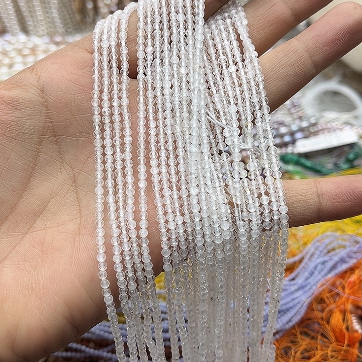 玛瑙/玉髓未镶嵌珠宝半成品一条3mm左右白水晶刻面