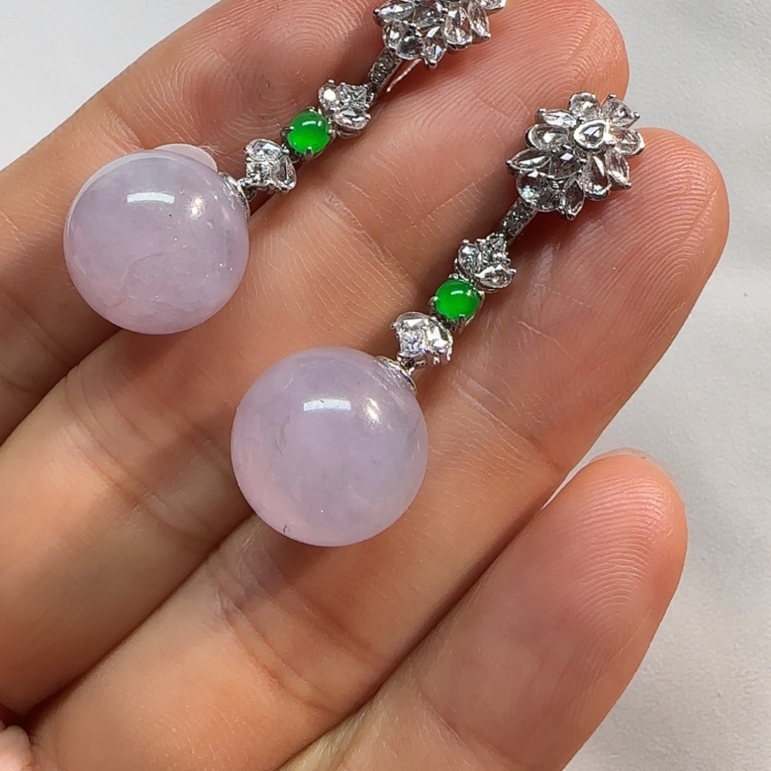 翡翠18K金镶嵌耳饰珠珠耳坠