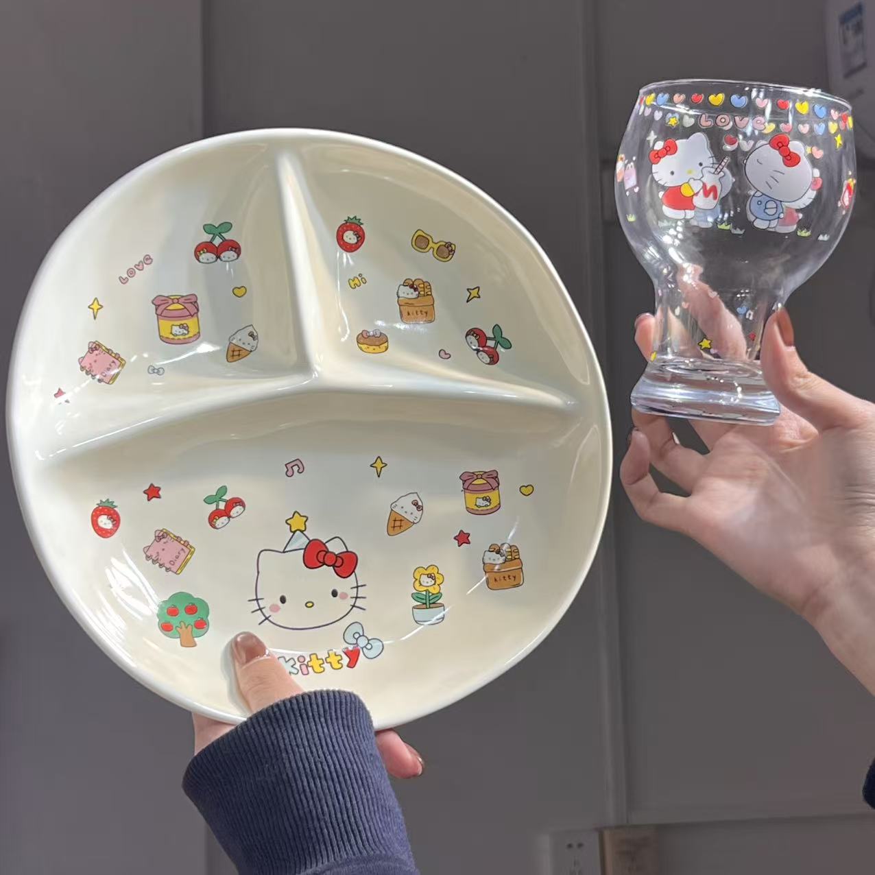 【嘟嘟Good】出口高货 KT小猫 9英寸分餐盘 减脂餐盘 三格餐盘