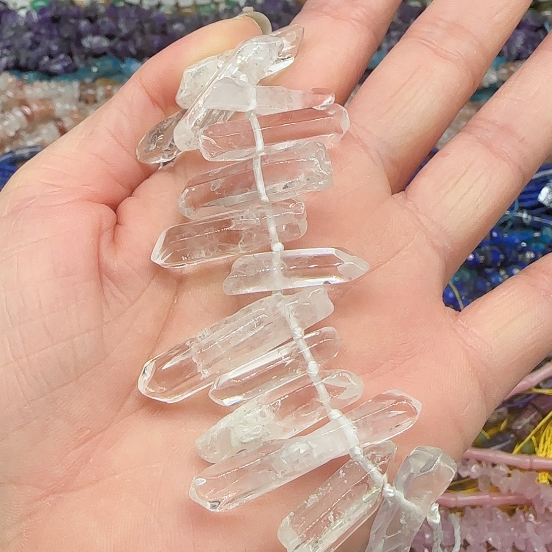 玛瑙/玉髓珠宝半成品合金白水晶半条