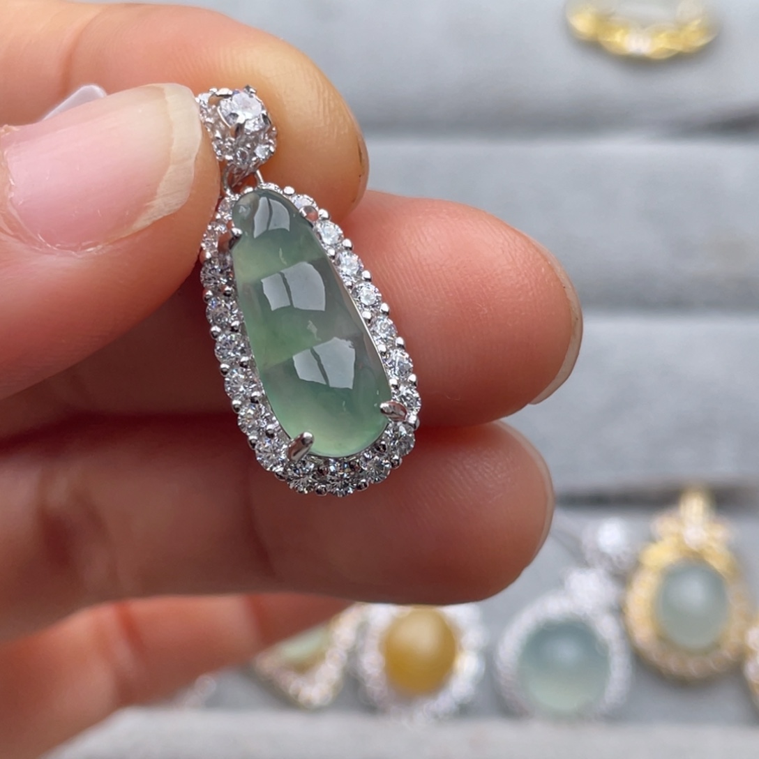 翡翠银S925镶嵌吊坠(不含链)