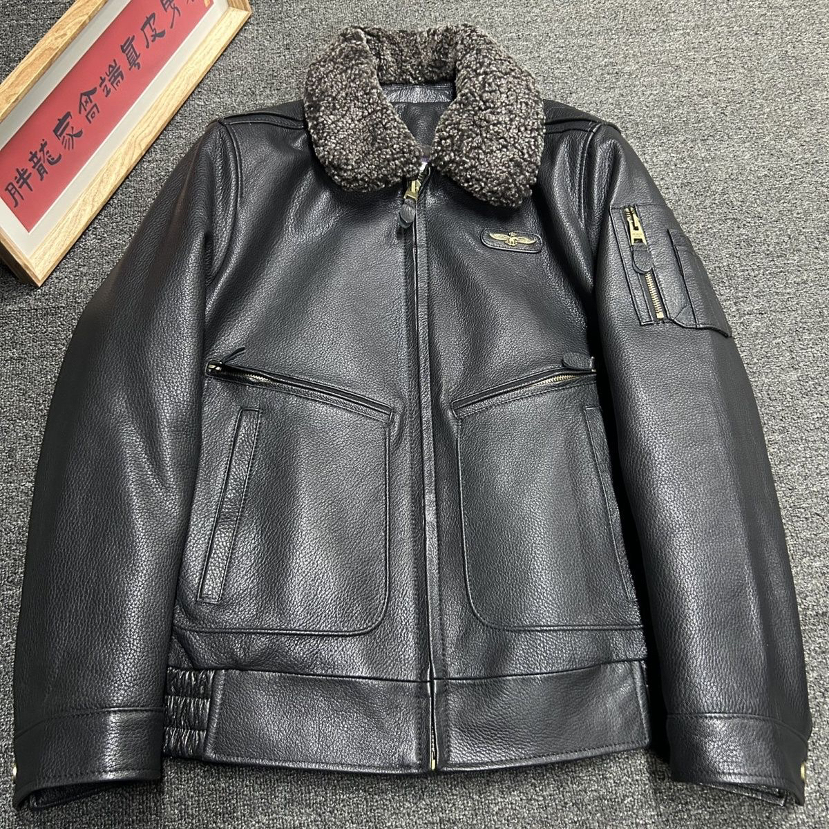 男士真皮牛皮秋冬新款翻领加棉毛领可拆卸飞行服夹克皮衣