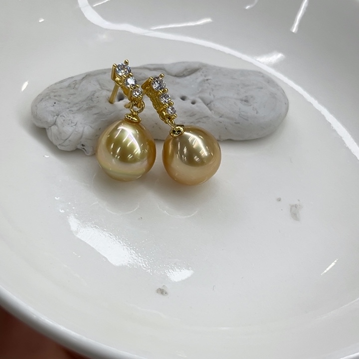 银S925镶嵌耳饰海水珍珠10-11