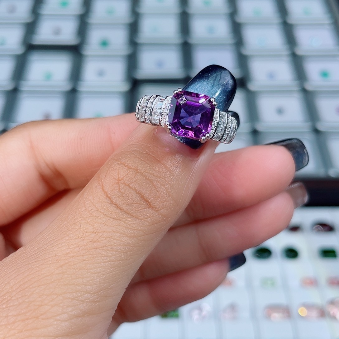 紫晶戒指银S925镶嵌紫水晶戒指