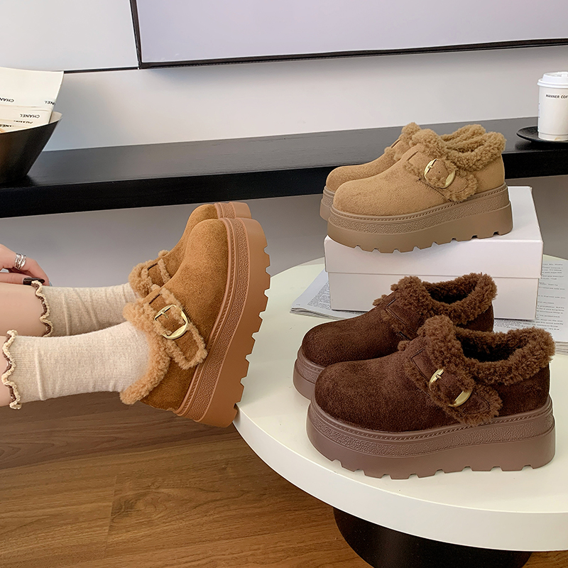 冬季博肯鞋加绒保暖女鞋一脚蹬厚底毛毛鞋短筒雪地靴女乐福棉鞋