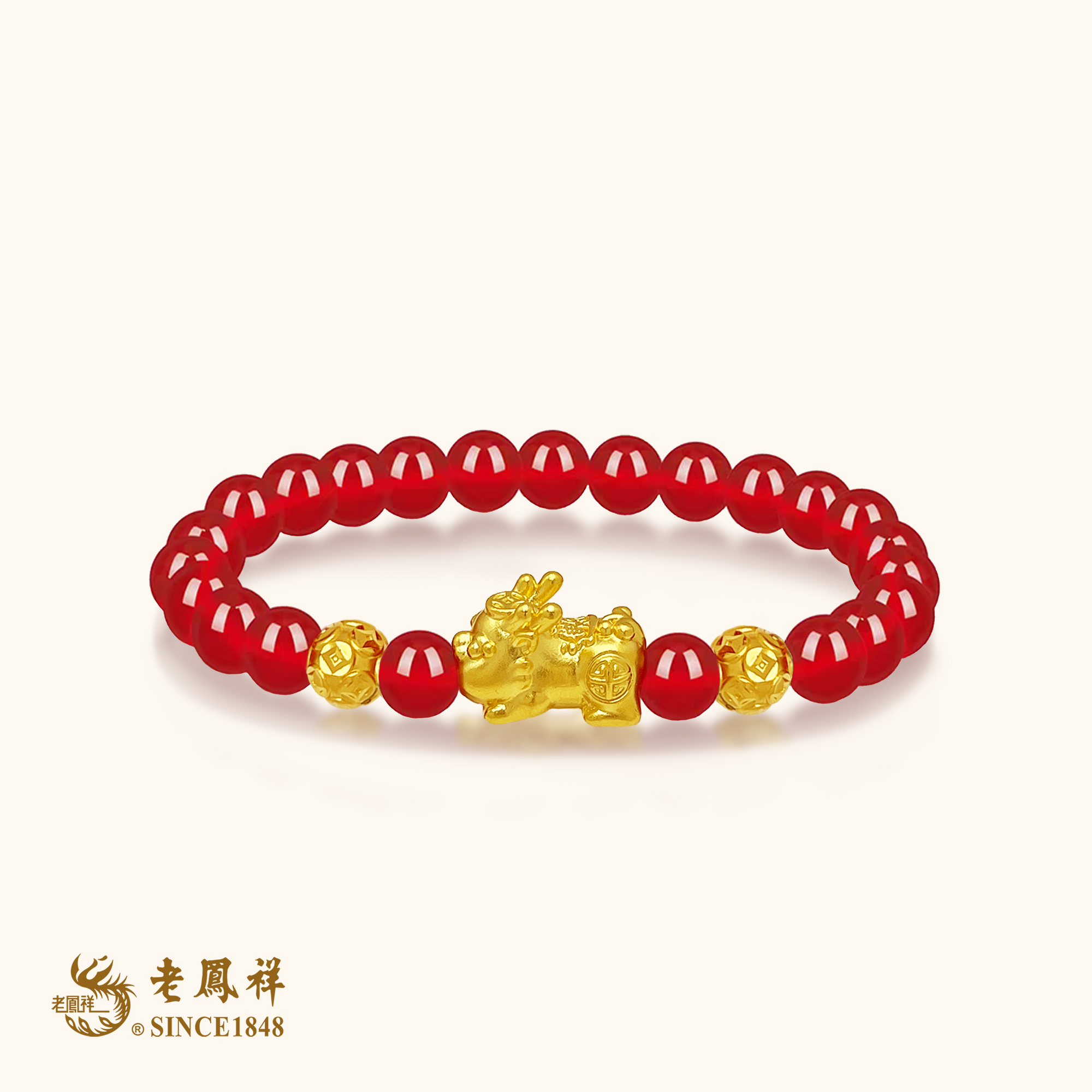 老鳯祥黄金足金貔貅宝宝手串老凤祥品牌珠宝金珠貔貅手串