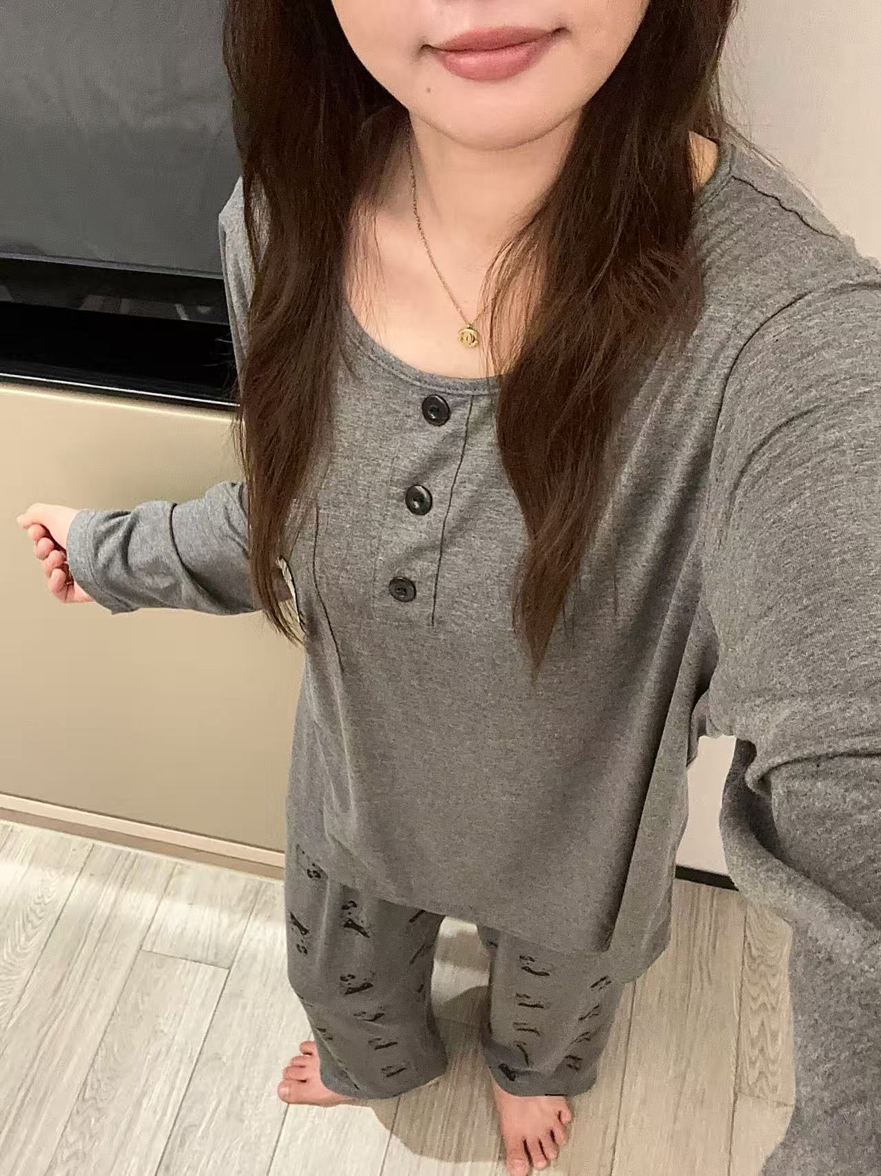 【莫代尔合集】秋季女装大码睡衣长袖修身款可外穿家居服套装灰色