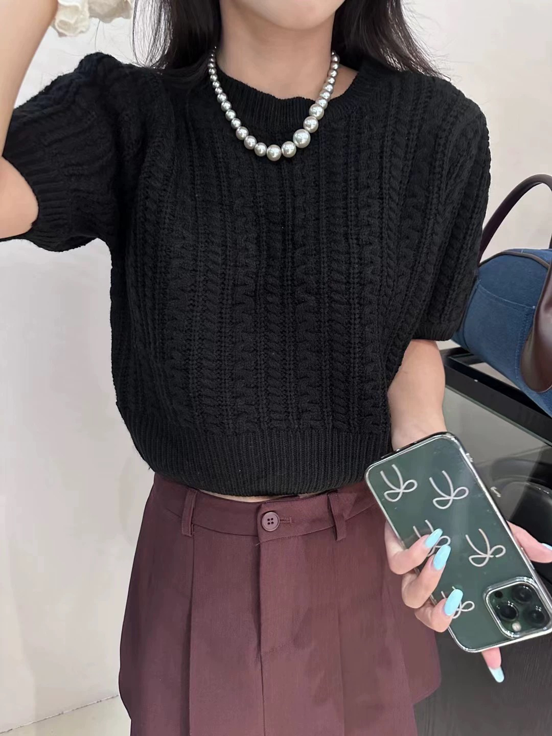 打底衫气质上衣毛衫镂空时尚毛针织衫夏季套头短袖设计师宽松