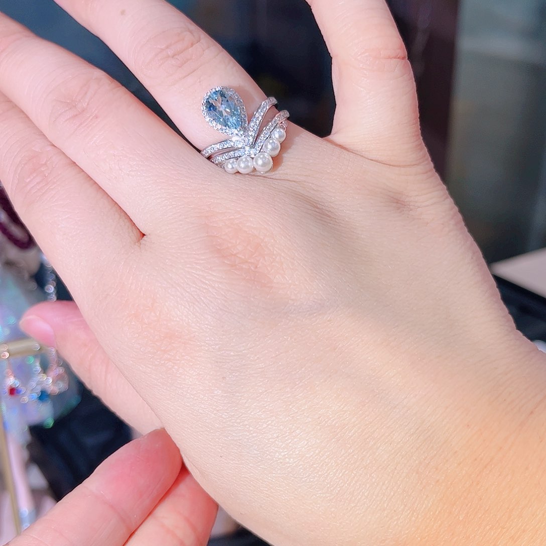 海蓝宝石戒指银S925镶嵌