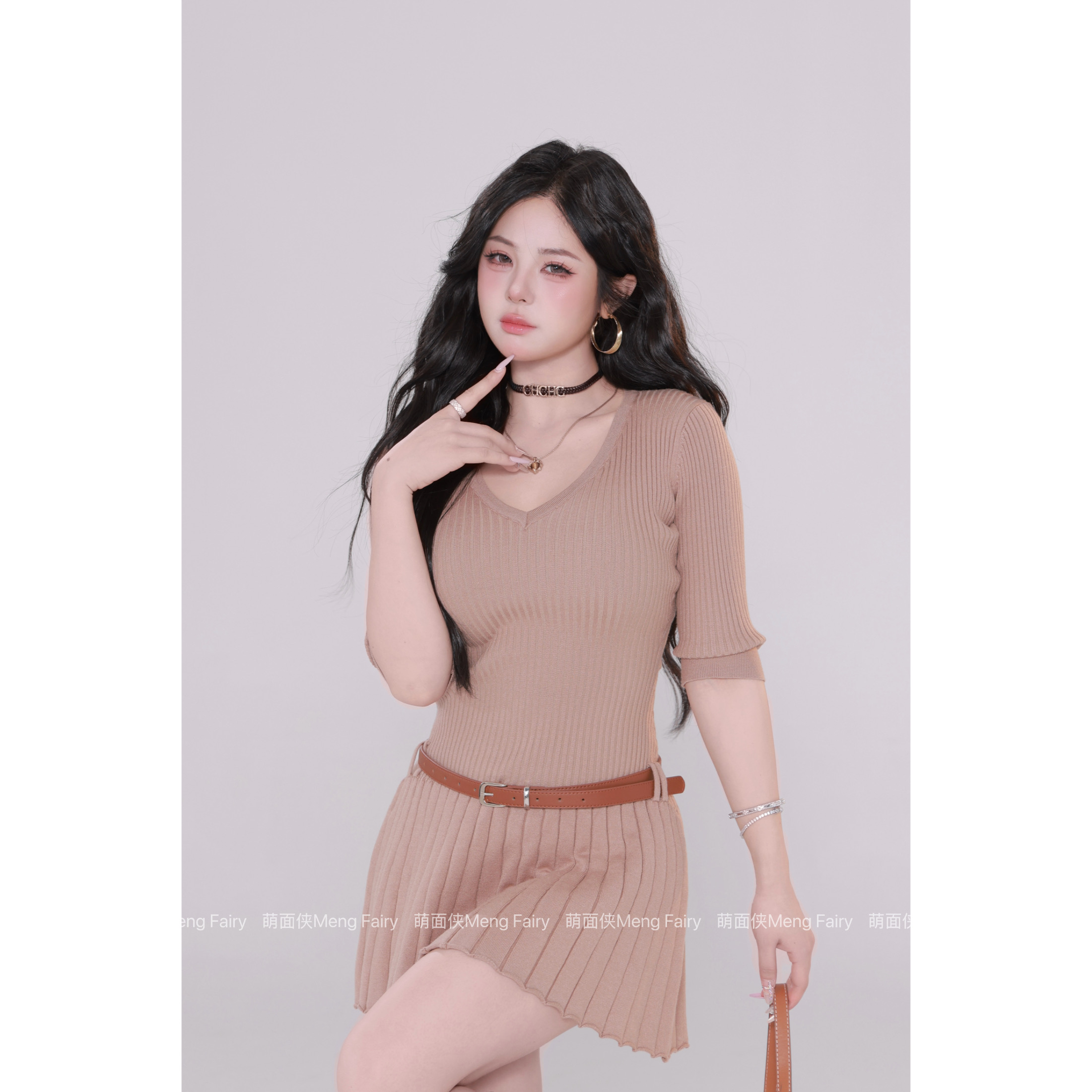 清清萌面侠【智感姐姐】包芯纱高腰A字短连衣裙5845M